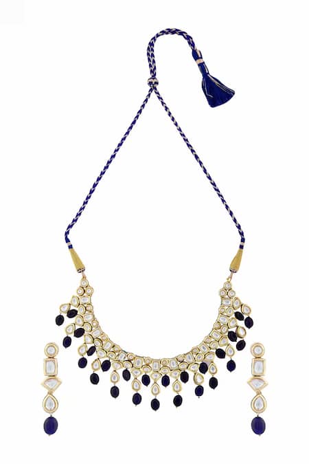 Shop Minaki Gold Plated Stones, Beads Kundan Choker Set at Aza Fashions Shop_Minaki_Gold Plated Stones, Beads Kundan Choker Set _at_Aza_Fashions