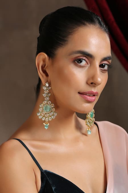 Swabhimann_Blue Diamonds, Stones Kundan Embellished Earrings_Online_at_Aza_Fashions