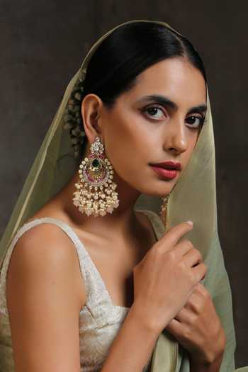 Shop Swabhimann Multi Color Pearls Multicolor Kundan Chandbalis Online at Aza Fashions Shop_Swabhimann_Multi Color Pearls Multicolor Kundan Chandbalis_Online_at_Aza_Fashions