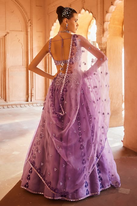 Buy Prevasu Purple Net, Organza, Silk Khuzama Geometric Hand Block Print Lehenga Set Online at Aza Fashions Buy_Prevasu_Purple Net, Organza, Silk Khuzama Geometric Hand Block Print Lehenga Set _Online_at_Aza_Fashions