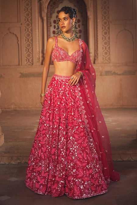 Buy Pink Raw Silk Embroidered Bead Work Strapless Choli Lehenga Set For  Women by Asra Online at Aza Fashions.