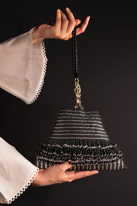 ClutcH'D Black Suede Hand Embroidered Clutch Bag 