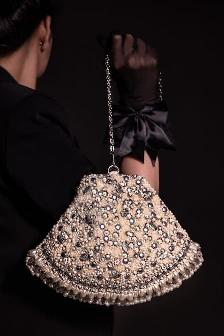 ClutcH'D Studs & Pearl Hand Embroidered Clutch Bag 