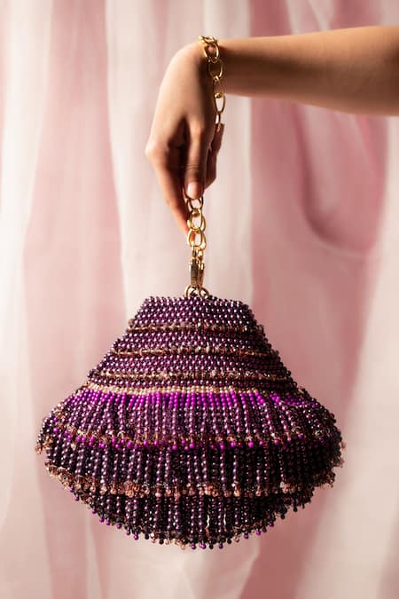 Clutch'D Purple Embellished Hanging Delight Clutch Bag 