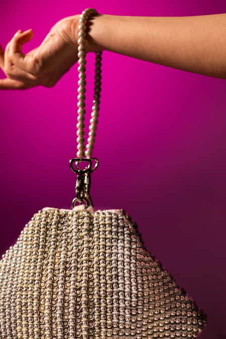 ClutcH'D Silver Embroidery Antique Metal Balls Embedded Clutch Bag Online at Aza Fashions ClutcH'D_Silver Embroidery Antique Metal Balls Embedded Clutch Bag _Online_at_Aza_Fashions
