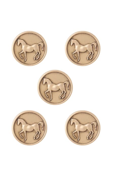 Cosa Nostraa_Gold Stallion Shimmer Buttons - Set Of 5 _Online_at_Aza_Fashions