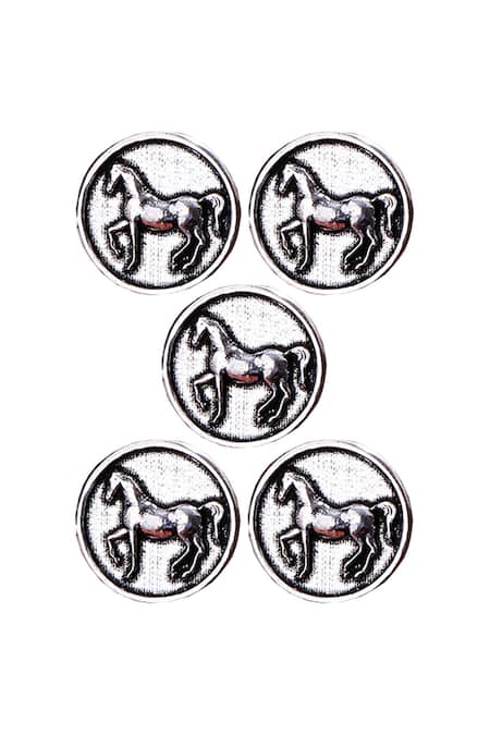 Cosa Nostraa Silver Stallion Shimmer Brass Buttons - Set Of 5 Online at Aza Fashions Cosa Nostraa_Silver Stallion Shimmer Brass Buttons - Set Of 5 _Online_at_Aza_Fashions