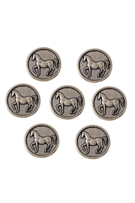 Cosa Nostraa_Grey Stallion Shimmer Carved Buttons - Set Of 7 _Online_at_Aza_Fashions