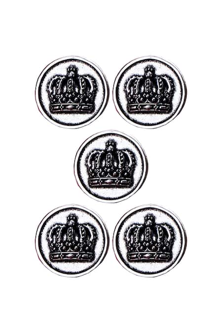 Cosa Nostraa Silver Emperor Crown Brass Buttons - Set Of 5 Online at Aza Fashions Cosa Nostraa_Silver Emperor Crown Brass Buttons - Set Of 5 _Online_at_Aza_Fashions