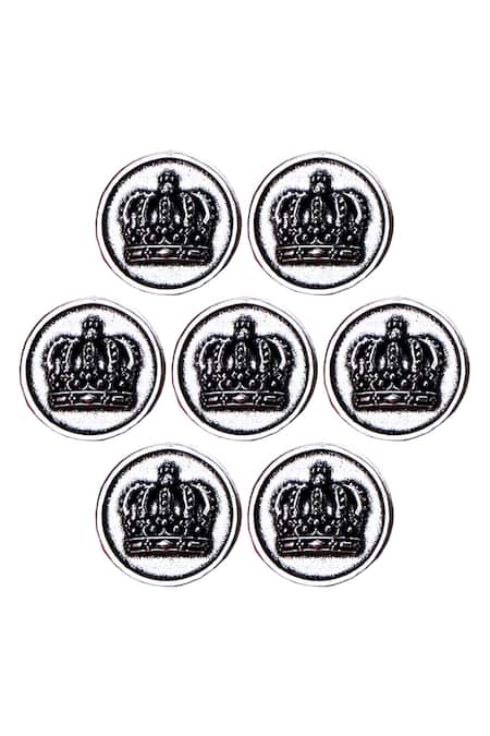 Cosa Nostraa Silver Emperor Crown Brass Buttons - Set Of 7 Online at Aza Fashions Cosa Nostraa_Silver Emperor Crown Brass Buttons - Set Of 7 _Online_at_Aza_Fashions
