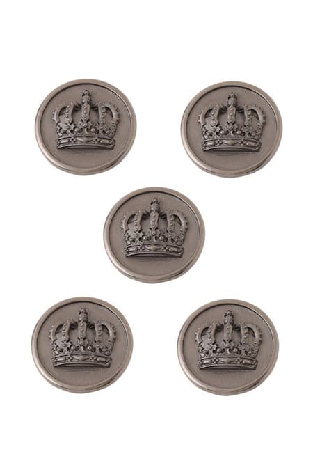 Cosa Nostraa Grey Emperor Crown Carved Buttons - Set Of 5 Online at Aza Fashions Cosa Nostraa_Grey Emperor Crown Carved Buttons - Set Of 5 _Online_at_Aza_Fashions