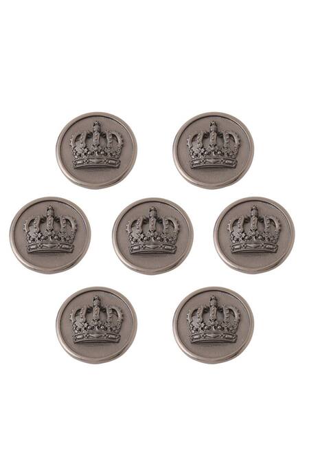 Cosa Nostraa_Grey Emperor Crown Carved Buttons - Set Of 7 _Online_at_Aza_Fashions