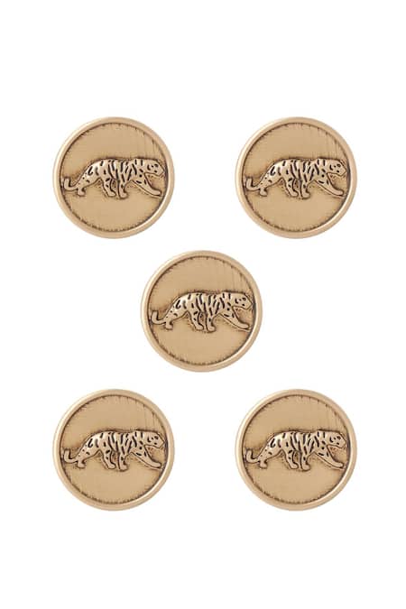 Cosa Nostraa Gold Calm Cheetah Button - Set Of 5 Online at Aza Fashions Cosa Nostraa_Gold Calm Cheetah Button - Set Of 5 _Online_at_Aza_Fashions