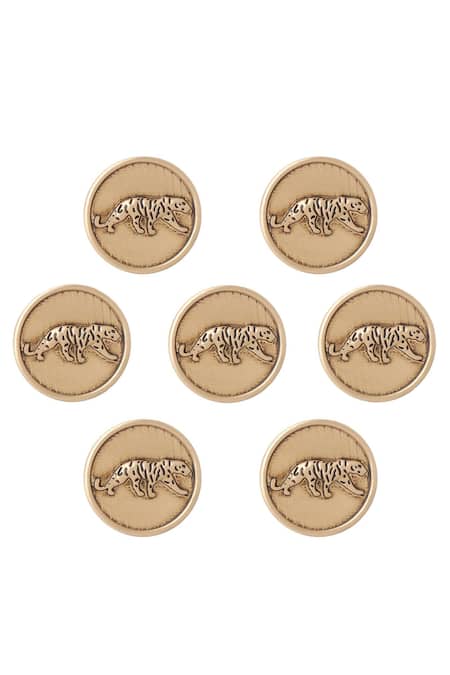 Cosa Nostraa Gold Calm Cheetah Brass Buttons - Set Of 7 Online at Aza Fashions Cosa Nostraa_Gold Calm Cheetah Brass Buttons - Set Of 7 _Online_at_Aza_Fashions