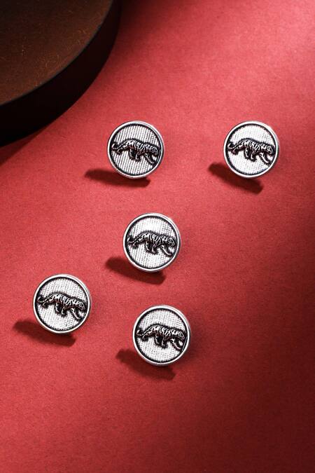 Cosa Nostraa Silver Cut Work Calm Cheetah Carved Buttons - Set Of 5