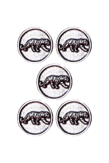 Cosa Nostraa Silver Cut Work Calm Cheetah Carved Buttons - Set Of 5 Online at Aza Fashions Cosa Nostraa_Silver Cut Work Calm Cheetah Carved Buttons - Set Of 5_Online_at_Aza_Fashions
