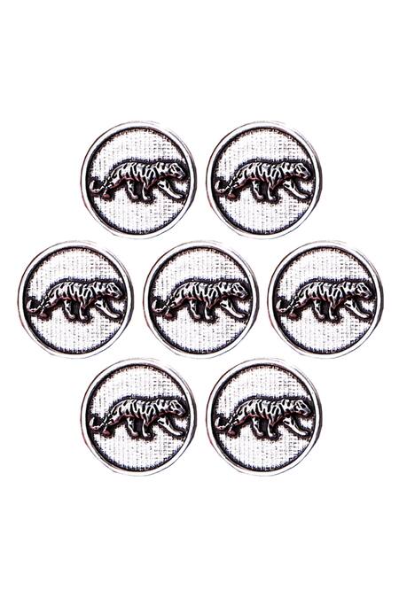 Cosa Nostraa Silver Cut Work Calm Cheetah Carved Buttons - Set Of 7 Online at Aza Fashions Cosa Nostraa_Silver Cut Work Calm Cheetah Carved Buttons - Set Of 7_Online_at_Aza_Fashions