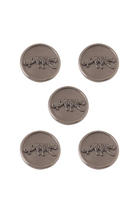 Cosa Nostraa Grey Cut Work Calm Cheetah Buttons - Set Of 5 Online at Aza Fashions Cosa Nostraa_Grey Cut Work Calm Cheetah Buttons - Set Of 5 _Online_at_Aza_Fashions