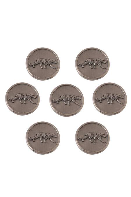 Cosa Nostraa Grey Calm Cheetah Brass Buttons - Set Of 7 Online at Aza Fashions Cosa Nostraa_Grey Calm Cheetah Brass Buttons - Set Of 7 _Online_at_Aza_Fashions