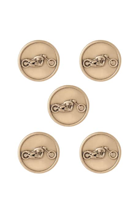 Cosa Nostraa Gold Biker Buttons - Set Of 5 Online at Aza Fashions Cosa Nostraa_Gold Biker Buttons - Set Of 5 _Online_at_Aza_Fashions