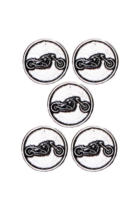 Cosa Nostraa Silver Bold Biker Brass Buttons - Set Of 5 Online at Aza Fashions Cosa Nostraa_Silver Bold Biker Brass Buttons - Set Of 5 _Online_at_Aza_Fashions