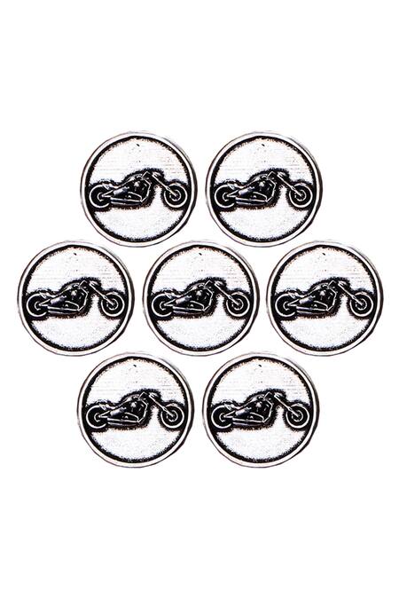 Cosa Nostraa Silver Bold Biker Brass Buttons - Set Of 7 Online at Aza Fashions Cosa Nostraa_Silver Bold Biker Brass Buttons - Set Of 7 _Online_at_Aza_Fashions
