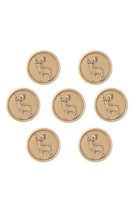 Cosa Nostraa Gold Daring Deer Brass Buttons - Set Of 7 Online at Aza Fashions Cosa Nostraa_Gold Daring Deer Brass Buttons - Set Of 7 _Online_at_Aza_Fashions
