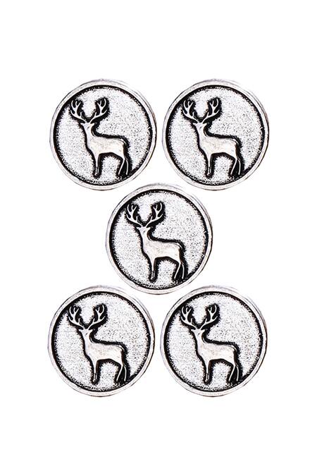 Cosa Nostraa Silver Daring Deer Carved Buttons - Set Of 5 Online at Aza Fashions Cosa Nostraa_Silver Daring Deer Carved Buttons - Set Of 5 _Online_at_Aza_Fashions