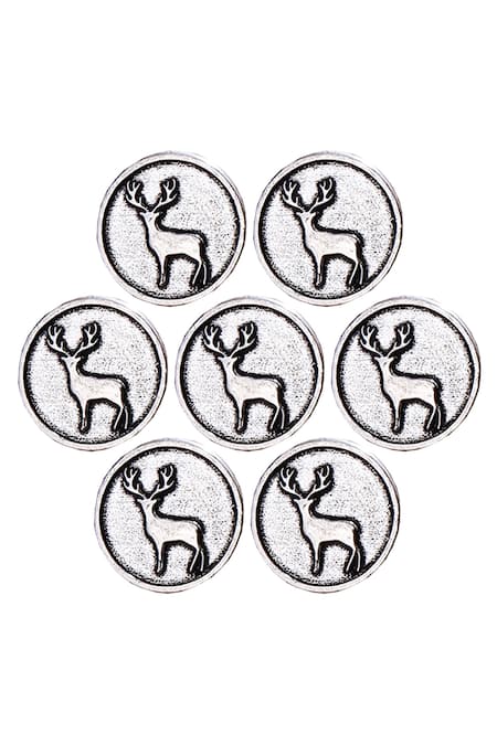 Cosa Nostraa Silver Daring Deer Carved Buttons - Set Of 7 Online at Aza Fashions Cosa Nostraa_Silver Daring Deer Carved Buttons - Set Of 7 _Online_at_Aza_Fashions