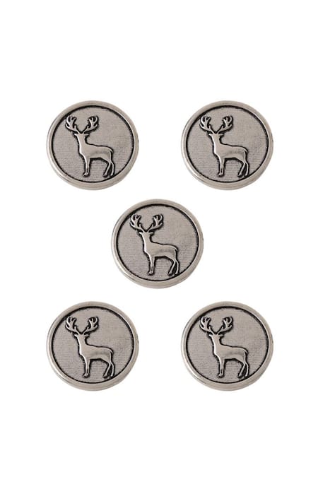 Cosa Nostraa Grey Daring Deer Buttons - Set Of 5 Online at Aza Fashions Cosa Nostraa_Grey Daring Deer Buttons - Set Of 5 _Online_at_Aza_Fashions