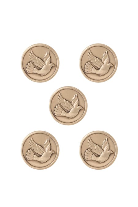 Cosa Nostraa Gold Flying Bird Buttons - Set Of 5 Online at Aza Fashions Cosa Nostraa_Gold Flying Bird Buttons - Set Of 5 _Online_at_Aza_Fashions