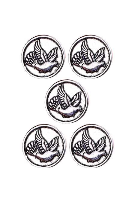 Cosa Nostraa Silver Flying Bird Carved Buttons - Set Of 5 Online at Aza Fashions Cosa Nostraa_Silver Flying Bird Carved Buttons - Set Of 5 _Online_at_Aza_Fashions