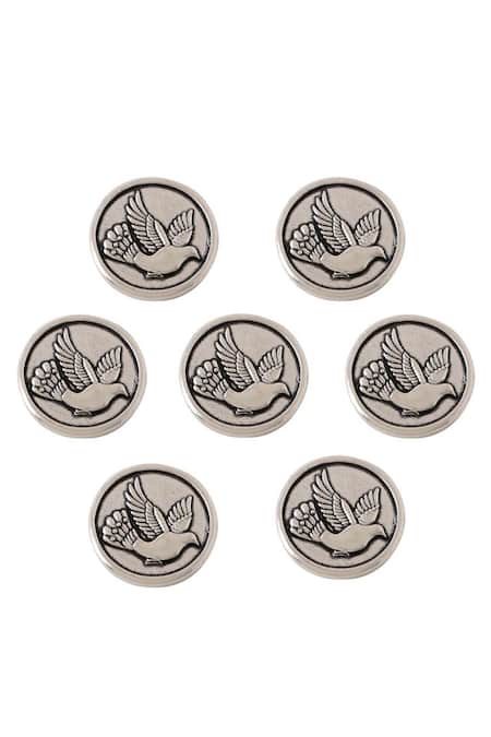 Cosa Nostraa Grey Flying Bird Brass Buttons - Set Of 7 Online at Aza Fashions Cosa Nostraa_Grey Flying Bird Brass Buttons - Set Of 7 _Online_at_Aza_Fashions