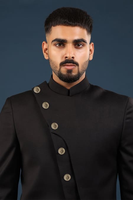 Shop Cosa Nostraa Gold Peacock Feather Buttons - Set Of 5 at Aza Fashions Shop_Cosa Nostraa_Gold Peacock Feather Buttons - Set Of 5 _at_Aza_Fashions