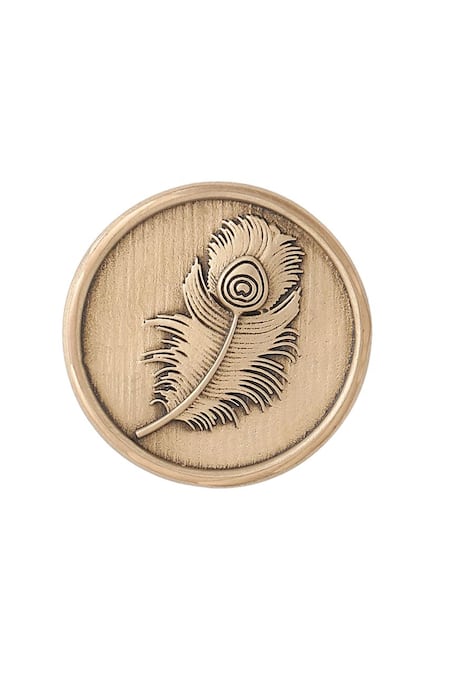 Buy Cosa Nostraa Gold Peacock Feather Buttons - Set Of 5 Online at Aza Fashions Buy_Cosa Nostraa_Gold Peacock Feather Buttons - Set Of 5 _Online_at_Aza_Fashions