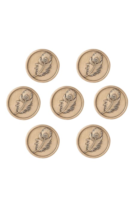 Cosa Nostraa_Gold Peacock Feather Brass Buttons - Set Of 7 _Online_at_Aza_Fashions