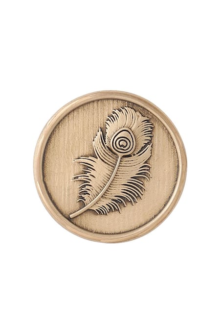 Buy_Cosa Nostraa_Gold Peacock Feather Brass Buttons - Set Of 7 _Online_at_Aza_Fashions