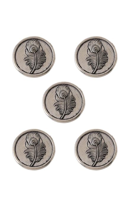 Cosa Nostraa Grey Peacock Feather Buttons - Set Of 5 Online at Aza Fashions Cosa Nostraa_Grey Peacock Feather Buttons - Set Of 5 _Online_at_Aza_Fashions