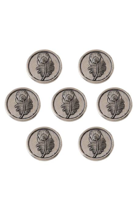 Cosa Nostraa Grey Peacock Feather Brass Buttons - Set Of 7 Online at Aza Fashions Cosa Nostraa_Grey Peacock Feather Brass Buttons - Set Of 7 _Online_at_Aza_Fashions