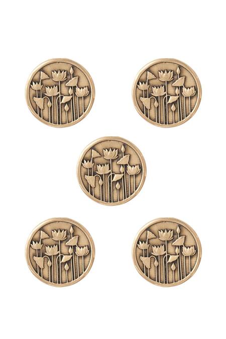 Cosa Nostraa Gold Lotus Garden Buttons - Set Of 5 Online at Aza Fashions Cosa Nostraa_Gold Lotus Garden Buttons - Set Of 5 _Online_at_Aza_Fashions