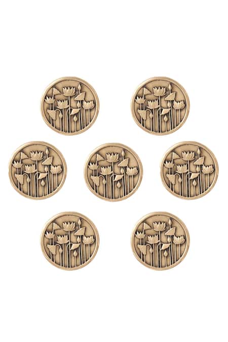 Cosa Nostraa Gold Lotus Garden Brass Buttons - Set Of 7 Online at Aza Fashions Cosa Nostraa_Gold Lotus Garden Brass Buttons - Set Of 7 _Online_at_Aza_Fashions