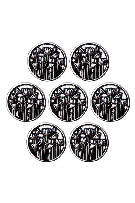Cosa Nostraa Silver Lotus Garden Carved Buttons - Set Of 7 Online at Aza Fashions Cosa Nostraa_Silver Lotus Garden Carved Buttons - Set Of 7 _Online_at_Aza_Fashions