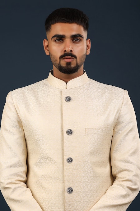 Shop Cosa Nostraa Grey Lotus Garden Brass Buttons - Set Of 7 at Aza Fashions Shop_Cosa Nostraa_Grey Lotus Garden Brass Buttons - Set Of 7 _at_Aza_Fashions