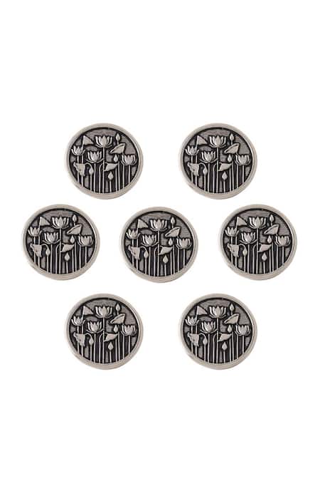 Cosa Nostraa Grey Lotus Garden Brass Buttons - Set Of 7 Online at Aza Fashions Cosa Nostraa_Grey Lotus Garden Brass Buttons - Set Of 7 _Online_at_Aza_Fashions