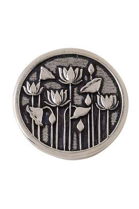 Buy Cosa Nostraa Grey Lotus Garden Brass Buttons - Set Of 7 Online at Aza Fashions Buy_Cosa Nostraa_Grey Lotus Garden Brass Buttons - Set Of 7 _Online_at_Aza_Fashions
