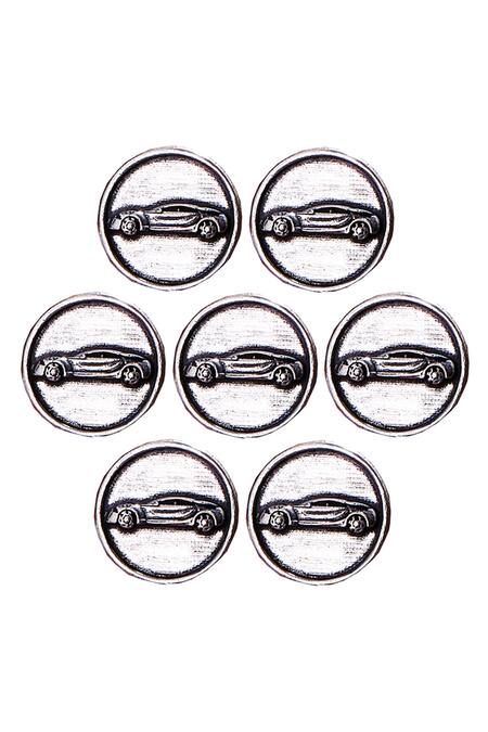 Cosa Nostraa Silver Car Power Carved Buttons - Set Of 7 Online at Aza Fashions Cosa Nostraa_Silver Car Power Carved Buttons - Set Of 7 _Online_at_Aza_Fashions
