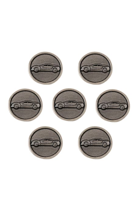 Cosa Nostraa_Grey Car Power Brass Buttons - Set Of 7 _Online_at_Aza_Fashions