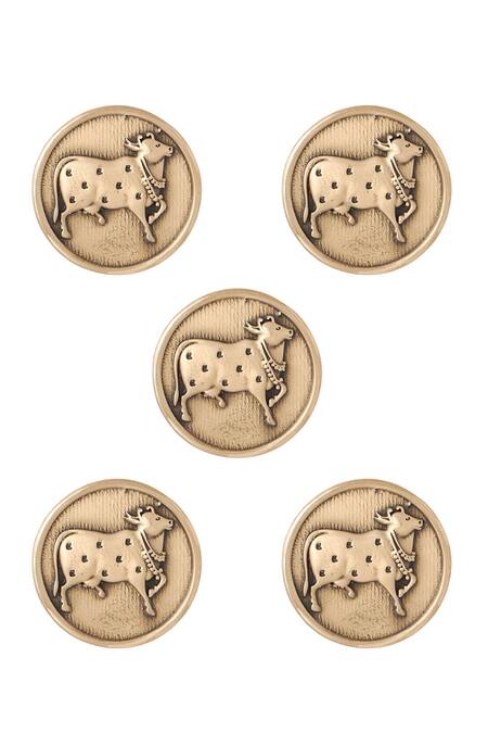 Cosa Nostraa Gold Classy Cow Buttons - Set Of 5 Online at Aza Fashions Cosa Nostraa_Gold Classy Cow Buttons - Set Of 5_Online_at_Aza_Fashions