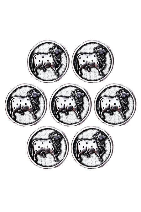 Cosa Nostraa_Silver Classy Cow Carved Buttons - Set Of 7_Online_at_Aza_Fashions