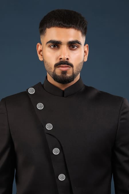 Shop Cosa Nostraa Silver Tree Carved Buttons - Set Of 5 at Aza Fashions Shop_Cosa Nostraa_Silver Tree Carved Buttons - Set Of 5 _at_Aza_Fashions